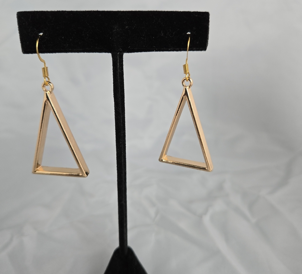 Handmade Gold-Plated Geometric Earrings – Modern Triangle Dangles